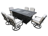 New 7 Piece Cast Aluminum Outdoor Patio Double Fire Pit Dining Table Set