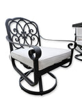 New 7 Piece Cast Aluminum Outdoor Patio Double Fire Pit Dining Table Sunbrella Cushions Upgrade