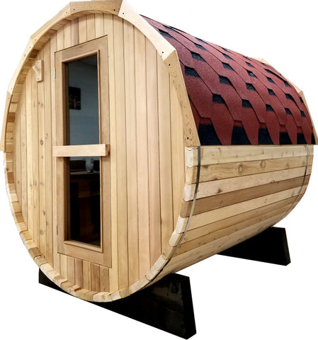 Canadian Red Cedar Outdoor Wet Dry Traditional Steam 6' Barrel Sauna w/ Roof 9KW Harvia Heater