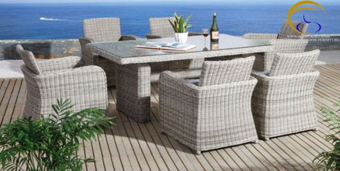 Glass Top Grey Wicker PE Rattan Outdoor Table (Table Only)  Local Pickup Only Clearance