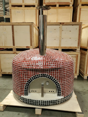 XL 46" Custom Mosaic Red Tile Brick Wood Fired Pizza Oven with Stainless Door + Vent