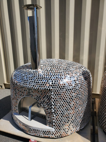 XL 46" Custom Mosaic Metallic Tile Brick Wood Fired Pizza Oven with Stainless Door + Vent