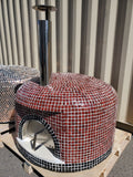 XL 46" Custom Mosaic Red Tile Brick Wood Fired Pizza Oven with Stainless Door + Vent