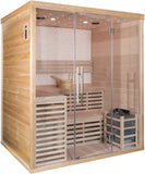 Wet Dry Traditional 3 Bench Indoor Swedish Steam SPA Sauna 4+ Person Harvia 8KW Heater 200F Temps