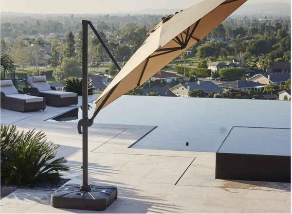 bumble patio umbrella Abba Patio 9ft Outdoor Patio Umbrella, Push Button Tilt and Crank, 8 Ribs, Black & Cream Stripe