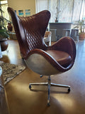 Aviator Mid Century Modern Classic Jacobsen Style Egg Lounge Chair Brown Leather Aluminum