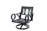 5 Piece Outdoor Patio Furniture Fire Pit Set Cast Aluminum Bronze 4 Chairs + Table  Blue Stripe
