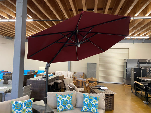 10ft solar patio offset umbrella burgundy 10' Foot Cantilever Offset Patio Umbrella Burgundy or Beige + Solar LE – SDI Factory Direct Wholesale