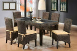 7 Piece Hyacinth Wicker Glass-Top Indoor Dining Table Furniture Set - SYM0016