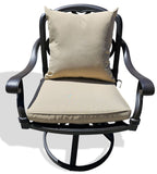 New 7 Piece Cast Aluminum Outdoor Patio Double Fire Pit Dining Table Sunbrella Cushions Upgrade