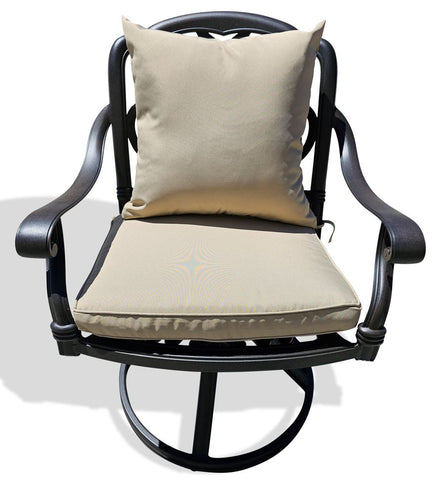 New 7 Piece Cast Aluminum Outdoor Patio Double Fire Pit Dining Table Sunbrella Cushions Upgrade