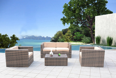 Santa Cruz 4 Piece Outdoor Wicker Patio Furniture Conversation Garden Furniture Set