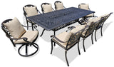 New 9 Piece Cast Aluminum Outdoor Patio Dining Table Set Antique Bronze Sunbrella Cushions Upgrade