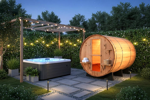 8' Ft Canadian Pine Wood Barrel Sauna Wet / Dry Traditional Swedish Steam Spa Harvia 9KW Upgrade 200F Temps