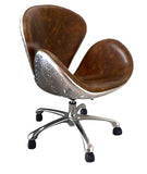 High End Designer Full Leather Aviation Swan Office Chair Aluminum Back w/ Rivets Flying Furniture