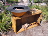 CORTEN Steel Outdoor Wood / Charcoal BBQ Grill Kitchen Fire Pit + Cutting Board  Local Pickup Open Box