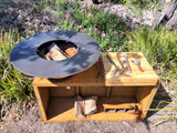CORTEN Steel Outdoor Wood / Charcoal BBQ Grill Kitchen Fire Pit + Cutting Board  Local Pickup Open Box