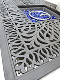 New 7 Piece Cast Aluminum Outdoor Patio Double Fire Pit Dining Table Set Antique Bronze Sunbrella Cushions Upgrade