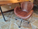 High End Designer Full Leather Aviation Swan Office Chair Aluminum Back w/ Rivets