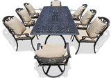 New 9 Piece Cast Aluminum Outdoor Patio Dining Table Set Antique Bronze Sunbrella Cushions Upgrade