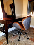 High End Designer Full Leather Aviation Swan Office Chair Aluminum Back w/ Rivets Flying Furniture