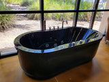 Black Hydrotherapy Whirlpool Jetted Bathtub Indoor Soaking Hot Bath Tub Freestanding - 037A