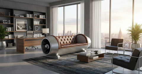 New WW2 Aviator Style Turbine Jet Couch Sofa w/ Full Leather Tufted Upholstery Aluminum Backing