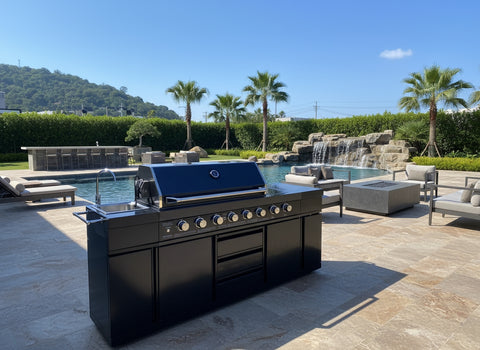 Black Stainless Steel Outdoor BBQ Kitchen Island Combo Grill Propane LPG + Sink 96,000 BTU