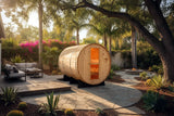 8' Foot  6 Person Indoor / Outdoor Wet Dry Swedish Steam Canadian Cedar Wood Barrel Sauna Harvia 9KW Heater Upgrade 200F SOLID WOOD BEAMS NO PATCHWORK