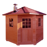 Outdoor Traditional Wood Fired Wet / Dry 4 Person Steam Sauna SPA w/ Shingled Roof Canadian Cedar