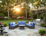 Monterrey 6 Piece Curved Modern Wicker Rattan Patio Furniture Set with Coffee Table and Ice Bucket