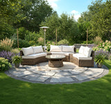 Monterrey 6 Piece Curved Modern Wicker Rattan Patio Furniture Set with Coffee Table and Ice Bucket