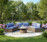 Monterrey 6 Piece Curved Modern Wicker Rattan Patio Furniture Set with Coffee Table and Ice Bucket