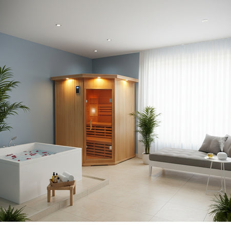 Dual Bench Canadian Hemlock Wet / Dry Traditional Swedish Steam Sauna SPA 200F Degrees Powerful 9KW Heater