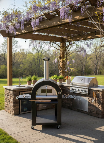 Black Stainless Steel Outdoor Wood Fired Artisan Pizza Oven BBQ Grill + Cover