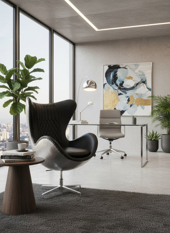 Aviator Mid Century Modern Classic Jacobsen Style Egg Lounge Chair Black Leather Aluminum