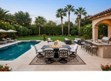 New 7 Piece Cast Aluminum Outdoor Patio Double Fire Pit Dining Table Set