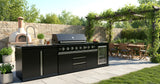 3 Piece 10' Long Marble Top Black Stainless Steel Outdoor BBQ Kitchen Grill Island Refrigerator Sink