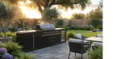 3 Piece 10' Long Marble Top Black Stainless Steel Outdoor BBQ Kitchen Grill Island Refrigerator Sink
