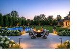 5 Piece Outdoor Patio Furniture Fire Pit Set Cast Aluminum Bronze 4 Chairs + Table Grey Stripe