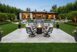 5 Piece Outdoor Patio Furniture Fire Pit Set Cast Aluminum Bronze 4 Chairs + Table Grey Stripe