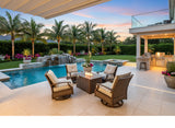 5 Piece Outdoor Patio Furniture Set w/ Fire Pit + 4 Swivel Rocker Aluminum Chairs Sunbrella Upgrade