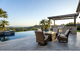 5 Piece Outdoor Patio Furniture Set w/ Fire Pit + 4 Swivel Rocker Aluminum Chairs Sunbrella Upgrade