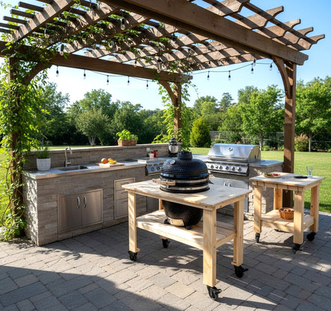 Large 21" Ceramic Egg Kamado BBQ Grill Smoker w/ Wood Table Pizza Stone Pickup Clearance Sale
