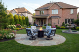 5 Piece Outdoor Patio Furniture Fire Pit Set Cast Aluminum Bronze 4 Chairs + Table  Blue Stripe