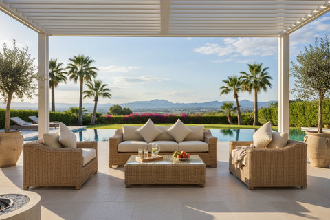 4 Piece Outdoor Wicker Garden Patio Furniture Set with 6" Cushions Fully Assembled Natural Tan XL Weave