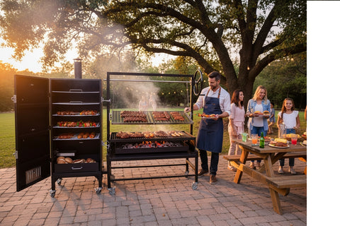 Large Charcoal Wood Fired Santa Maria Argentine Grill Charcoal BBQ Grill with Smoker + Kabob Rotisserie Kit