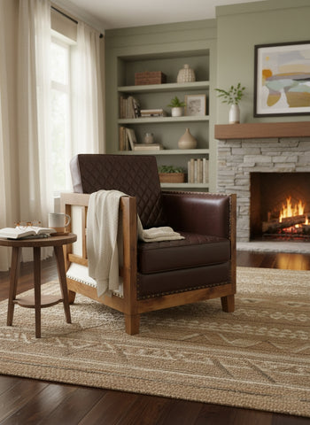 Full Cowhide Vintage Leather Retro Vintage Retro Chair Rustic Wood Frame Home Office