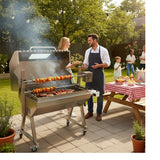 New Stainless Steel Charcoal / Wood Live Fire Grill Spit Pig Roaster w/ Rotisserie + Kabob Package