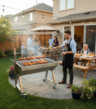 New Stainless Steel Charcoal / Wood Live Fire Grill Spit Pig Roaster w/ Rotisserie + Kabob Package